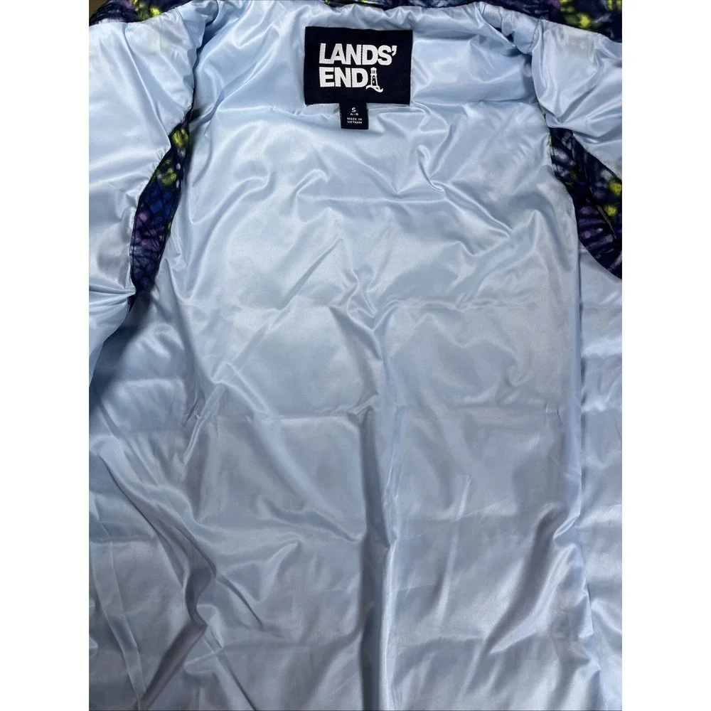 Lands'‎ End Puffer Vest Womens S Quilted Down Full Zip Purple Tie Dye Gorpcore